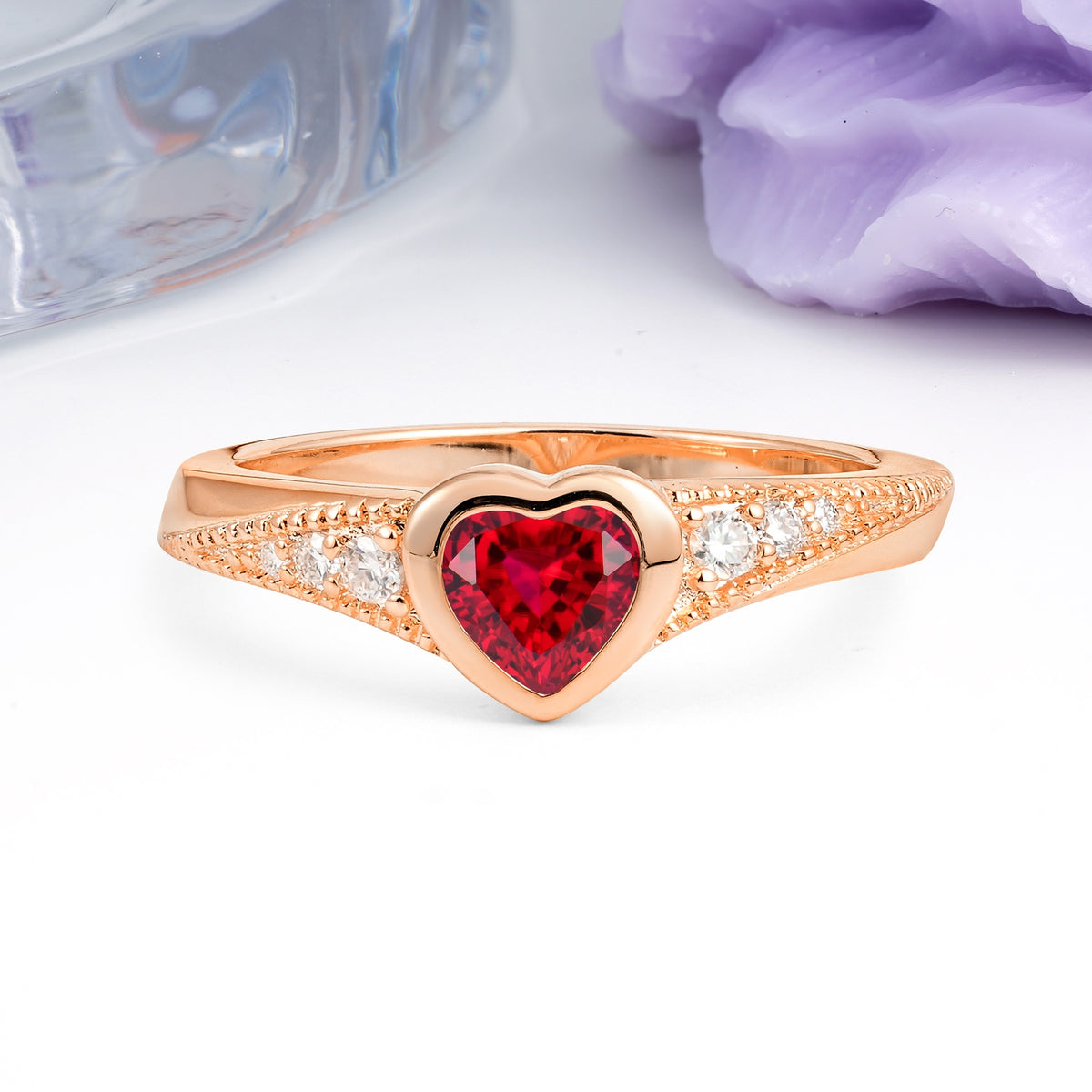 Unique Embedded Heart Cut Ruby Engagement Ring - Additional view