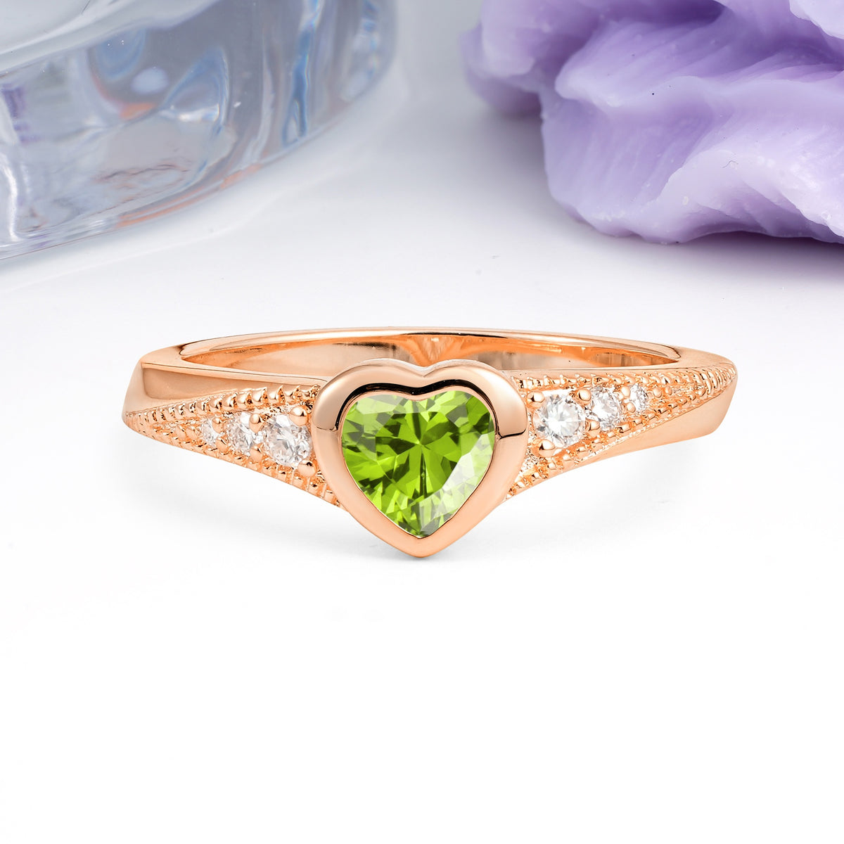 Unique Embedded Heart Cut Peridot Engagement Ring - Additional view