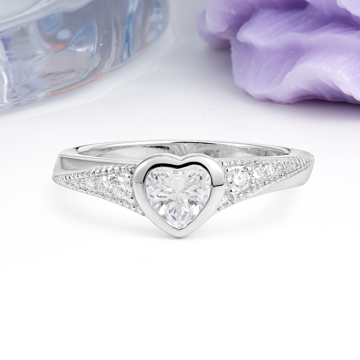 Unique Embedded Heart Cut Moissanite Engagement Ring - Additional view