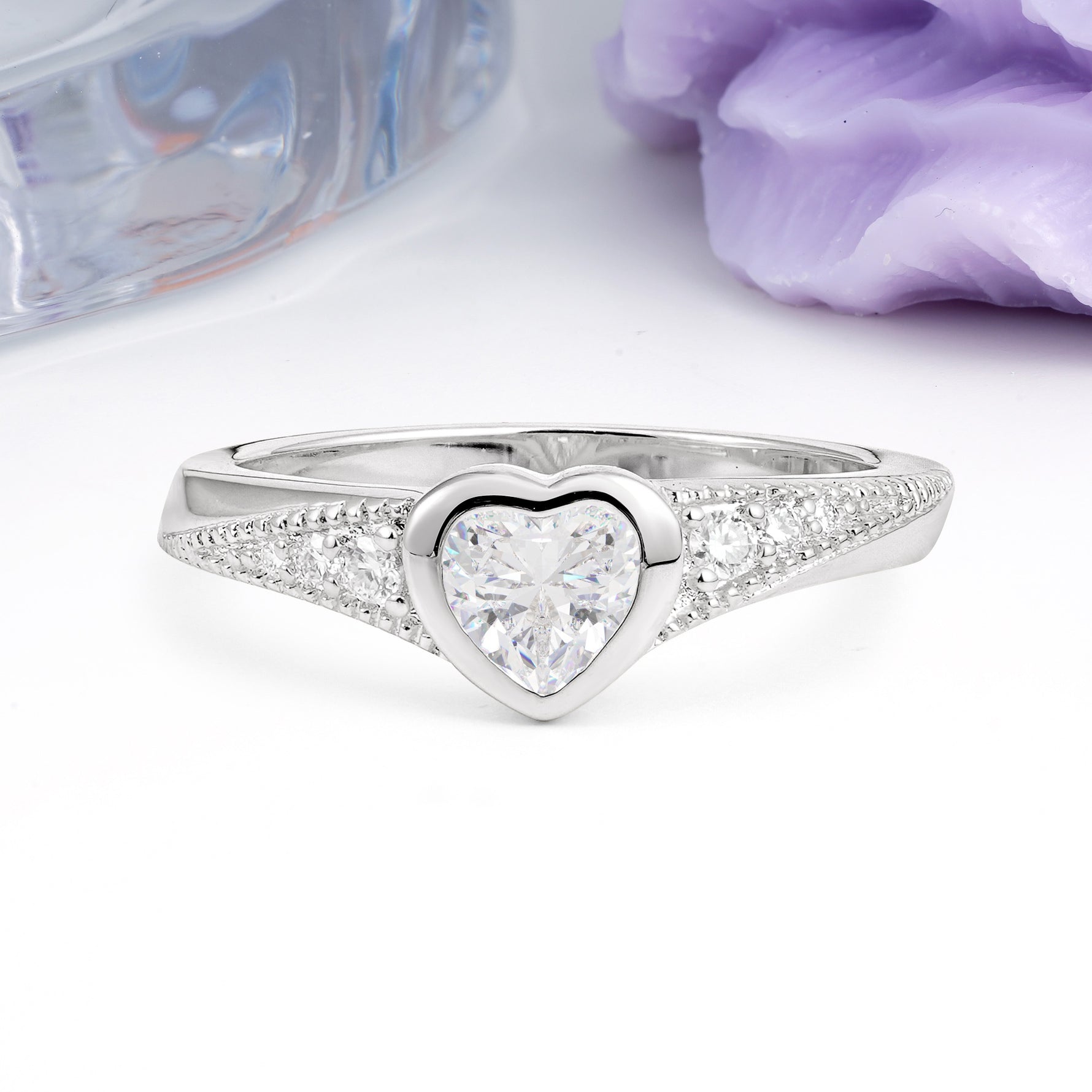 Classic & Minimalist Flush-Set Heart-Cut Moissanite Engagement Ring - Additional view