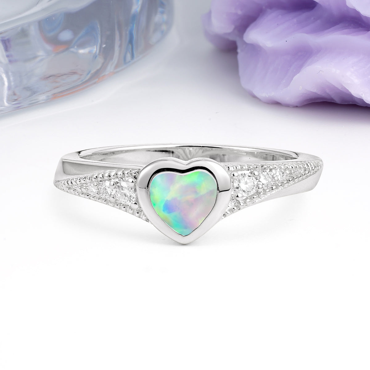 Unique Embedded Heart Cut Fire Opal Engagement Ring - Additional view