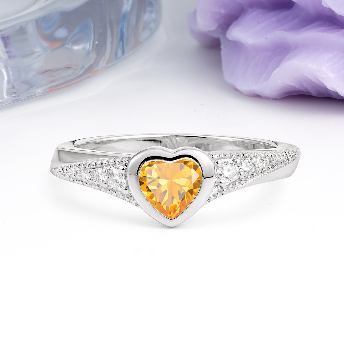 Unique Embedded Heart Cut Citrine Engagement Ring - Additional view