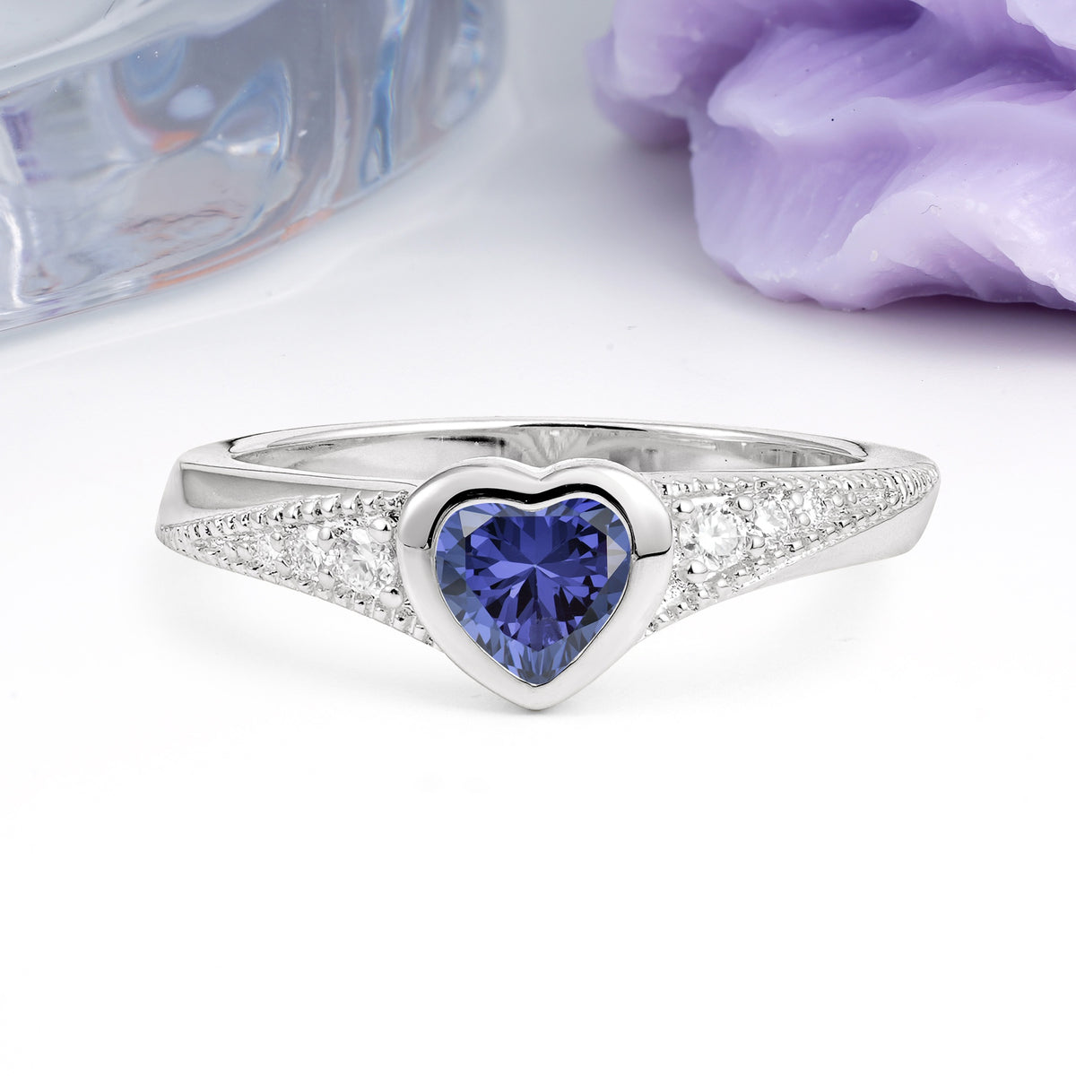Unique Embedded Heart Cut Tanzanite Engagement Ring - Additional view