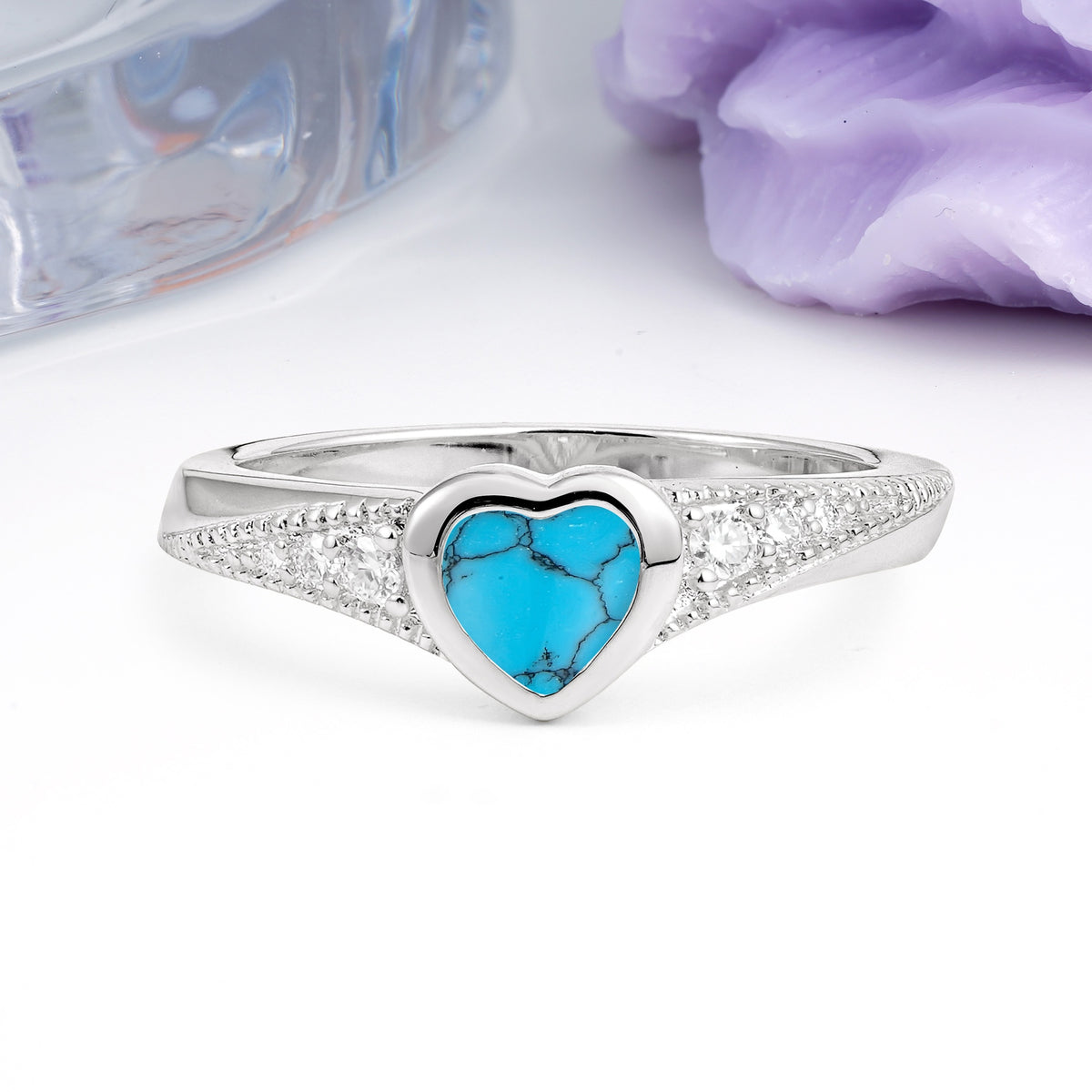 Unique Embedded Heart Cut Turquoise Engagement Ring - Additional view