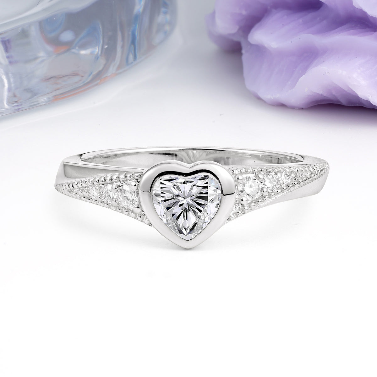 Unique Embedded Heart Cut Lab Diamond Engagement Ring - Additional view