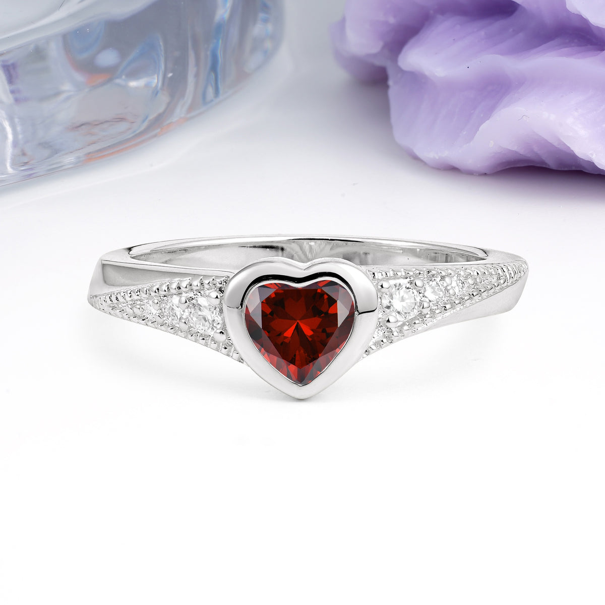 Unique Embedded Heart Cut Garnet Engagement Ring - Additional view