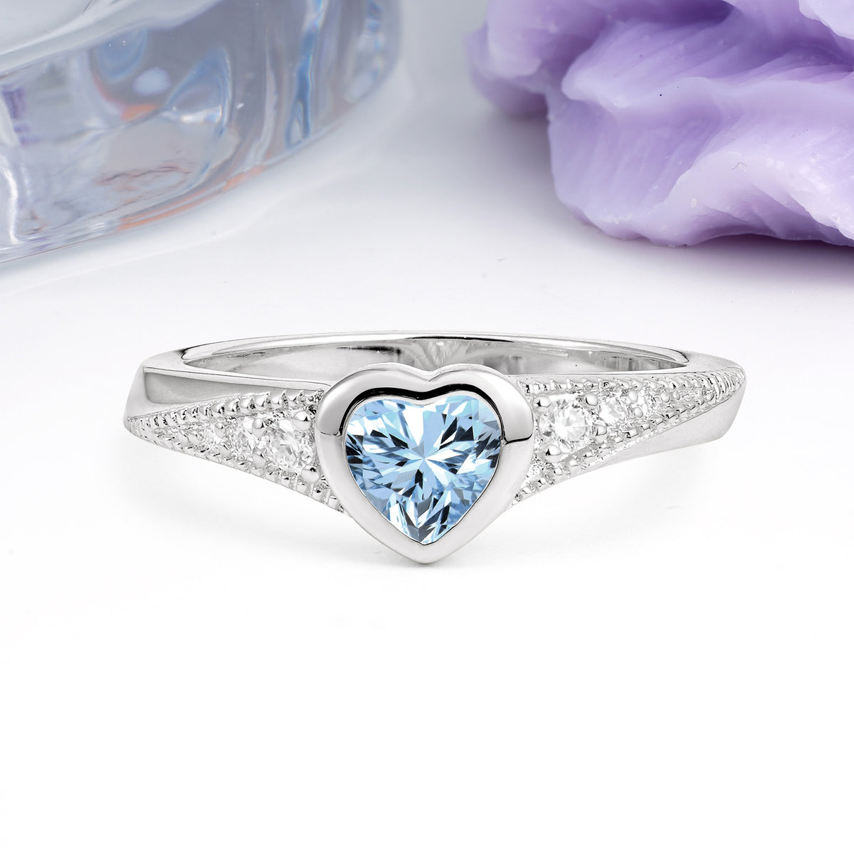 Unique Embedded Heart Cut Aquamarine Engagement Ring - Additional view