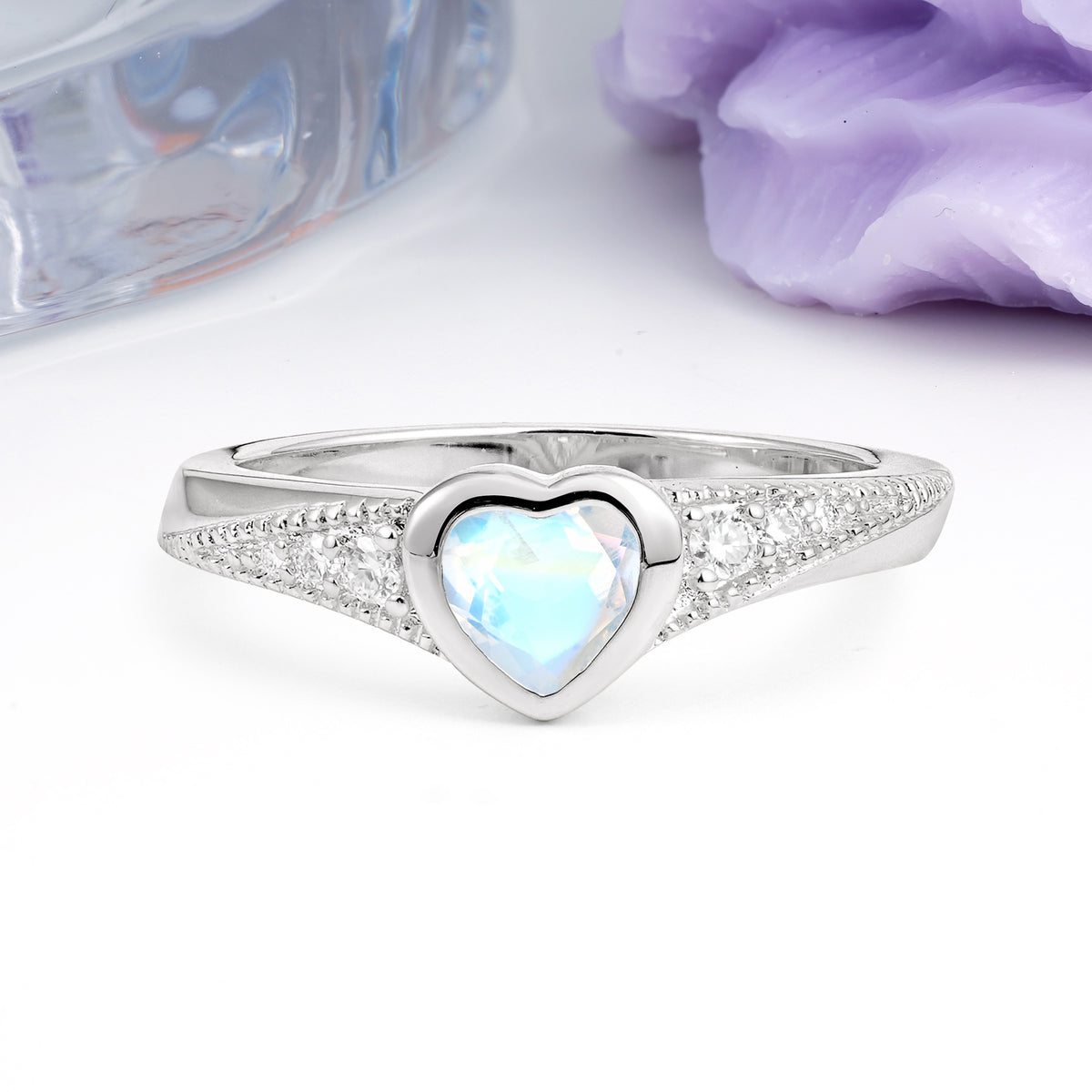 Unique Embedded Heart Cut Moonstone Engagement Ring - Additional view