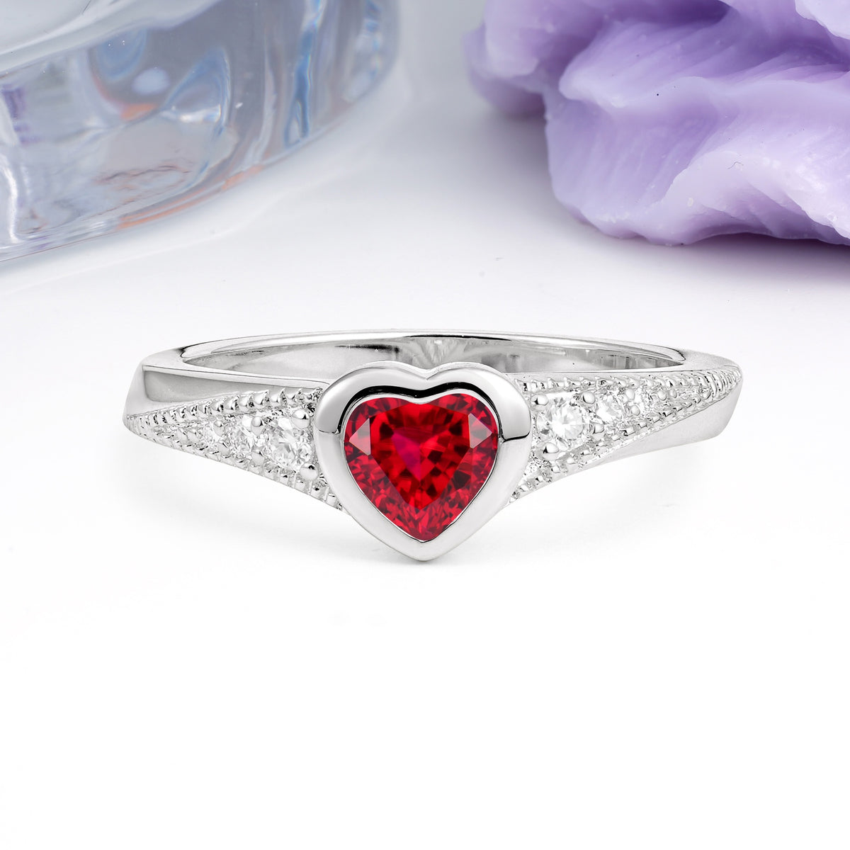 Unique Embedded Heart Cut Ruby Engagement Ring - Additional view