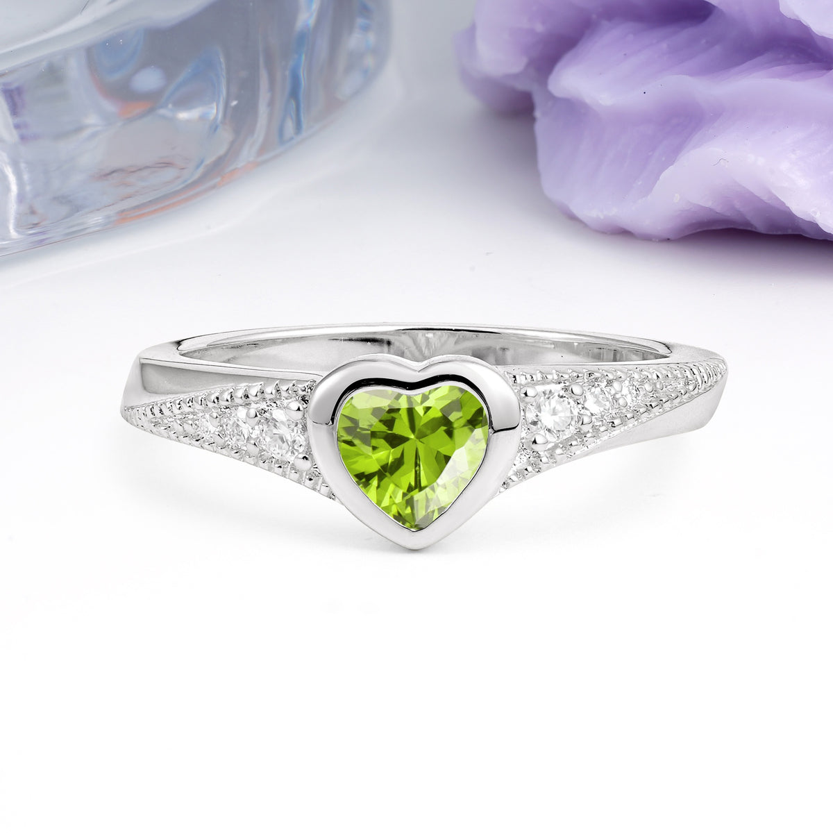 Unique Embedded Heart Cut Peridot Engagement Ring - Additional view