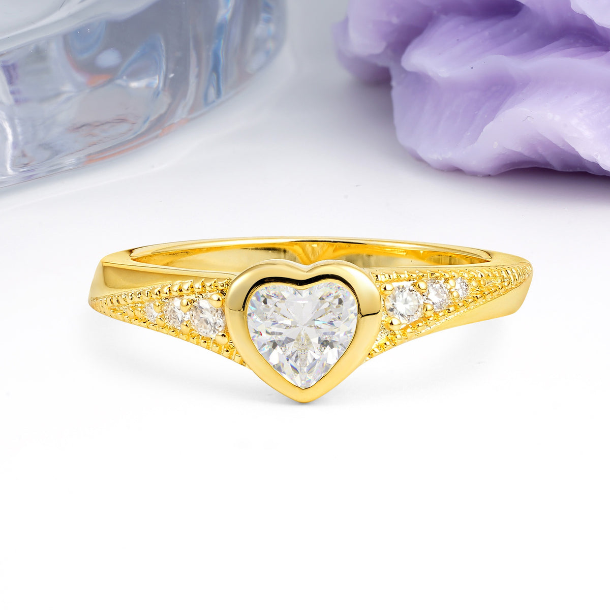 Unique Embedded Heart Cut Moissanite Engagement Ring - Additional view