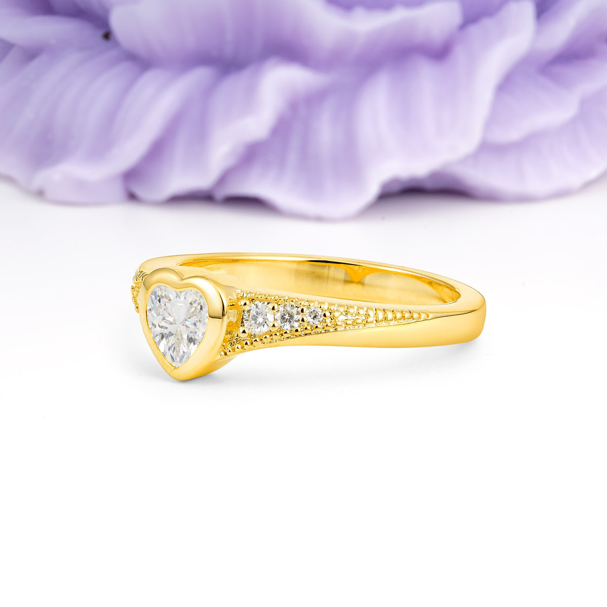 Unique Embedded Heart Cut Moissanite Engagement Ring - Additional view