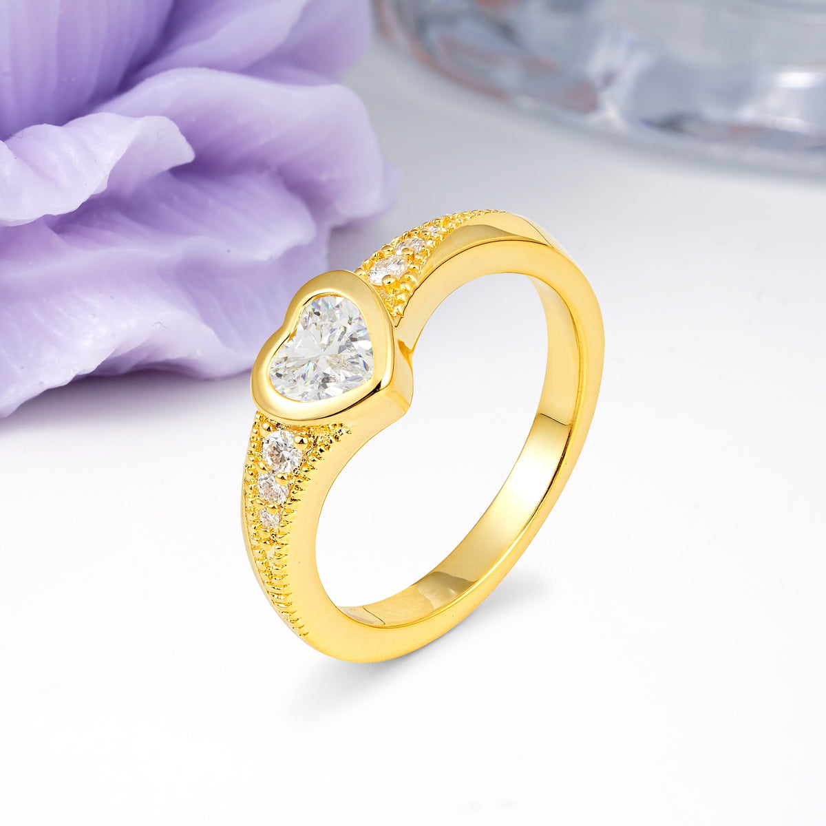 Unique Embedded Heart Cut Moissanite Engagement Ring - Additional view