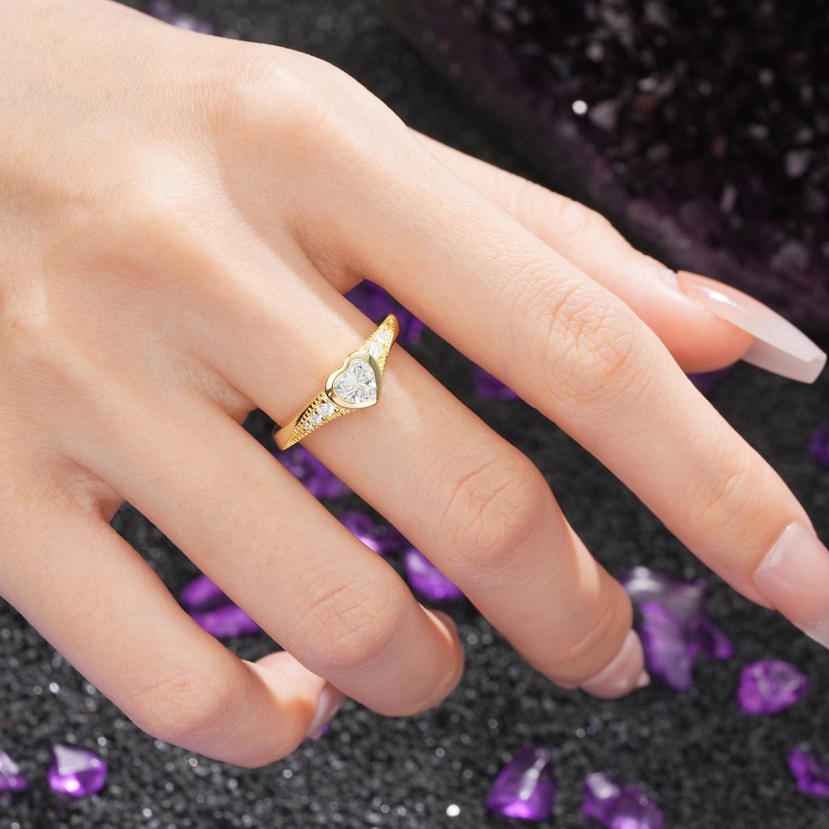 Unique Embedded Heart Cut Moissanite Engagement Ring - Additional view