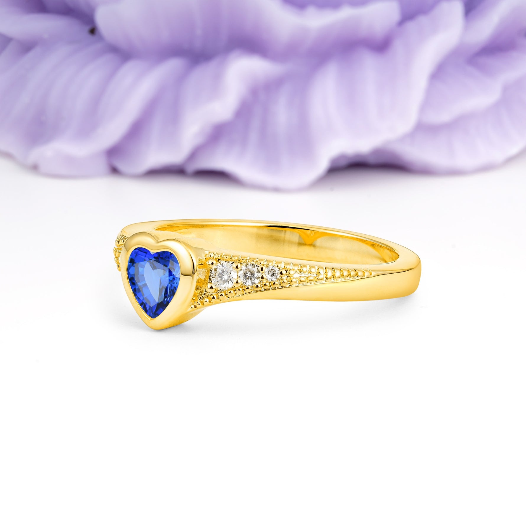 Classic & Minimalist Flush-Set Heart-Cut Sapphire Engagement Ring - Additional view