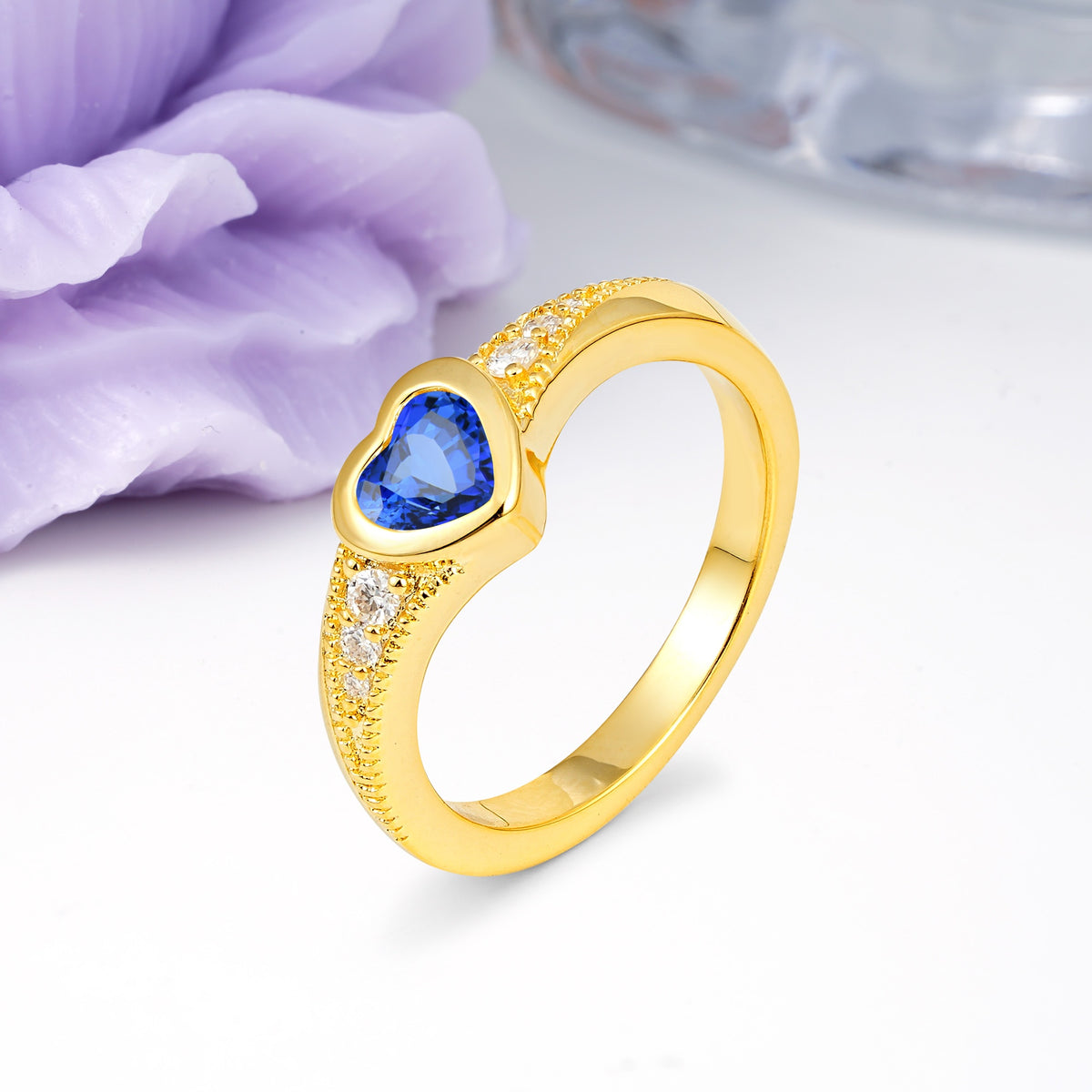 Unique Embedded Heart Cut Sapphire Engagement Ring - Additional view