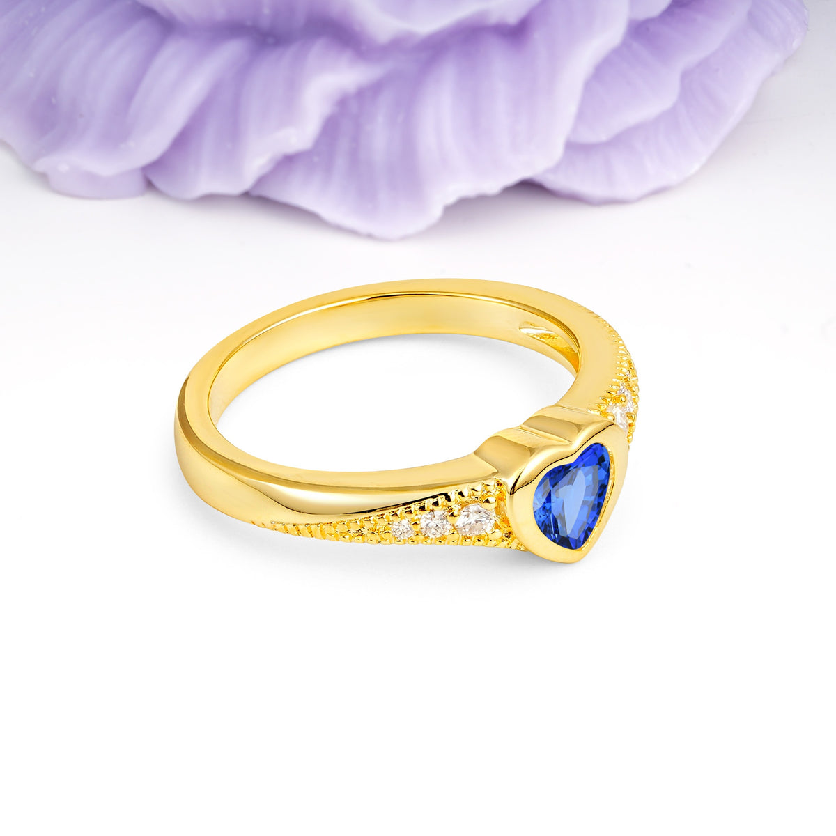 Unique Embedded Heart Cut Sapphire Engagement Ring - Additional view