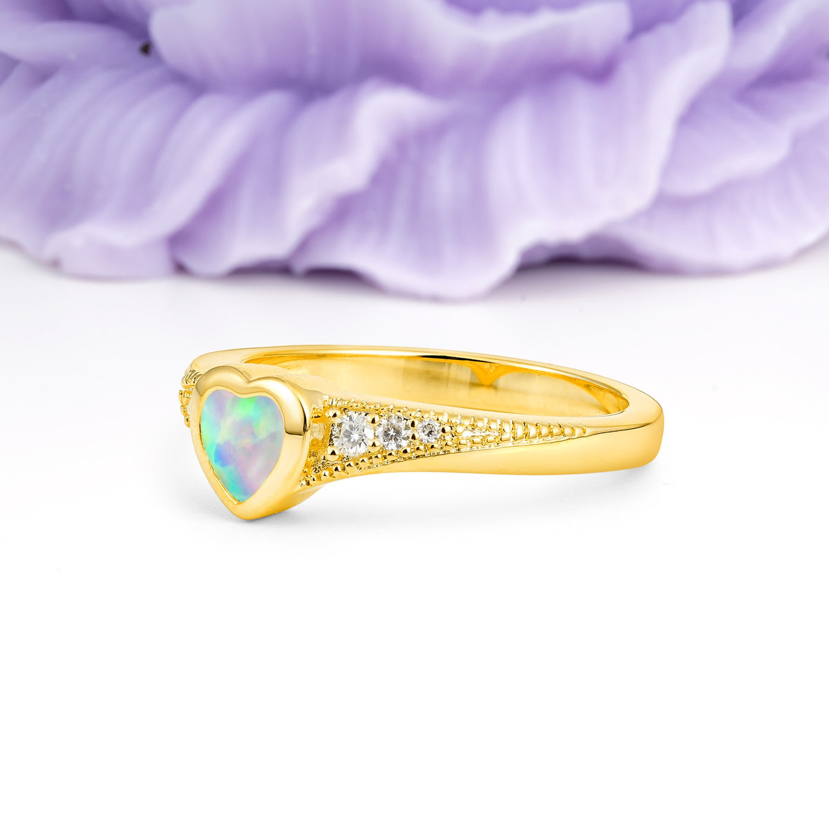 Unique Embedded Heart Cut Fire Opal Engagement Ring - Additional view
