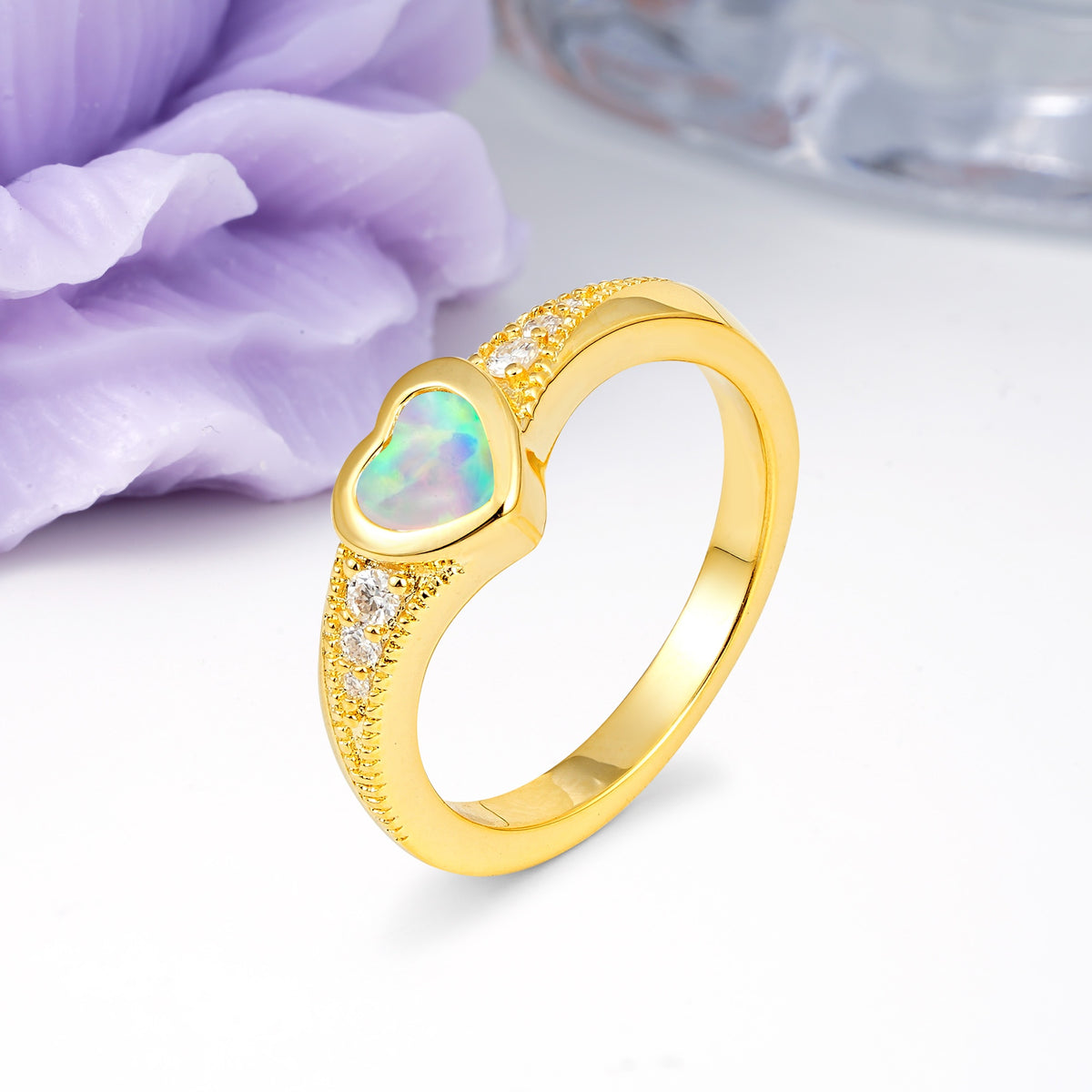 Unique Embedded Heart Cut Fire Opal Engagement Ring - Additional view