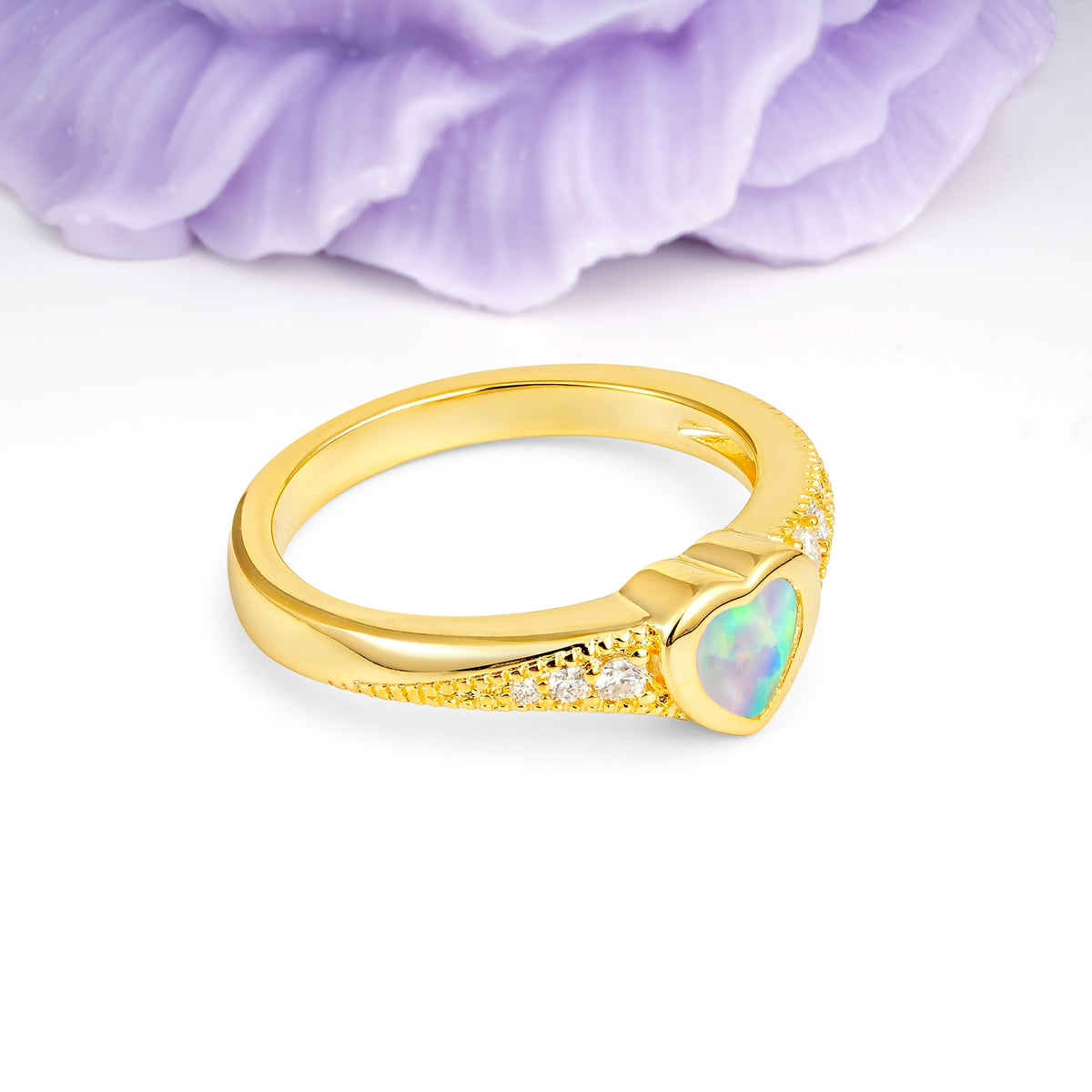 Unique Embedded Heart Cut Fire Opal Engagement Ring - Additional view