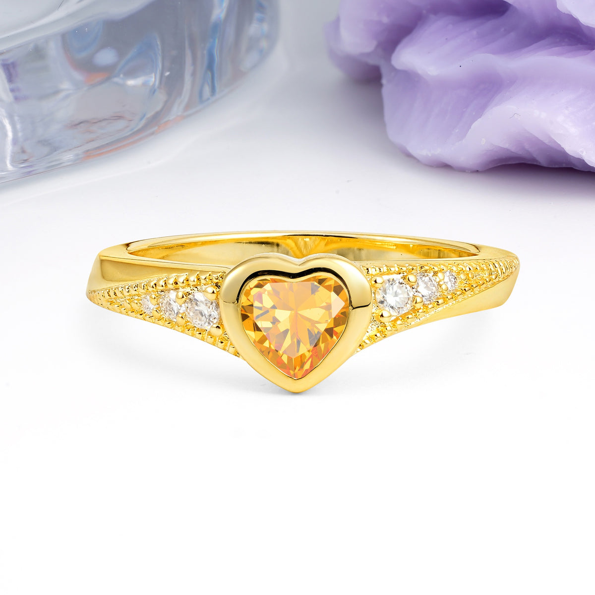 Unique Embedded Heart Cut Citrine Engagement Ring - Additional view