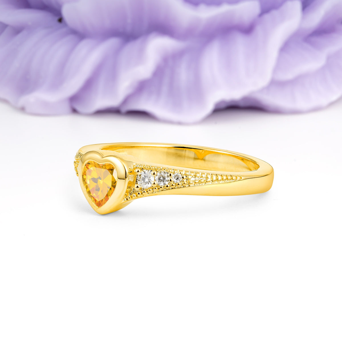 Unique Embedded Heart Cut Citrine Engagement Ring - Additional view