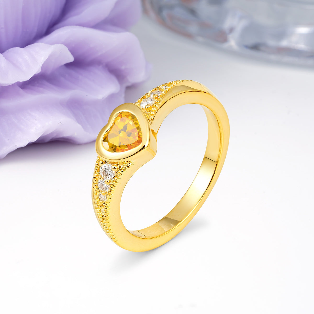 Unique Embedded Heart Cut Citrine Engagement Ring - Additional view