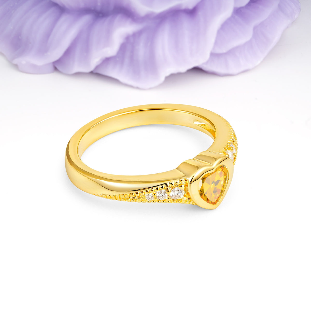 Unique Embedded Heart Cut Citrine Engagement Ring - Additional view