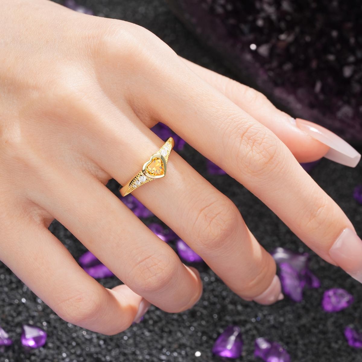 Unique Embedded Heart Cut Citrine Engagement Ring - Additional view