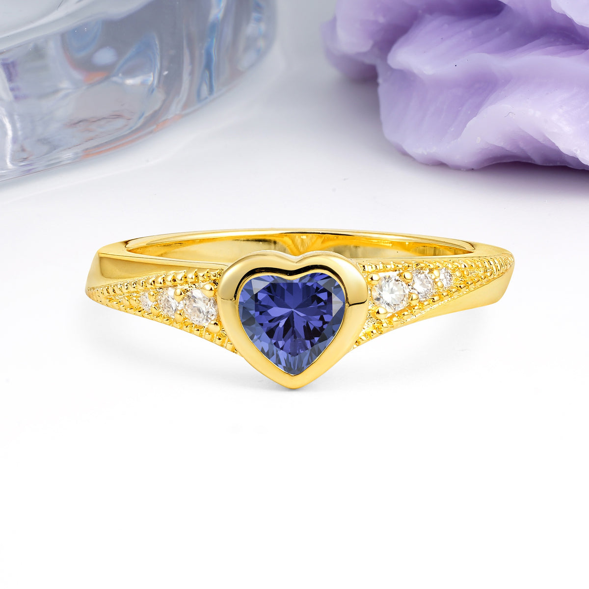 Unique Embedded Heart Cut Tanzanite Engagement Ring - Additional view