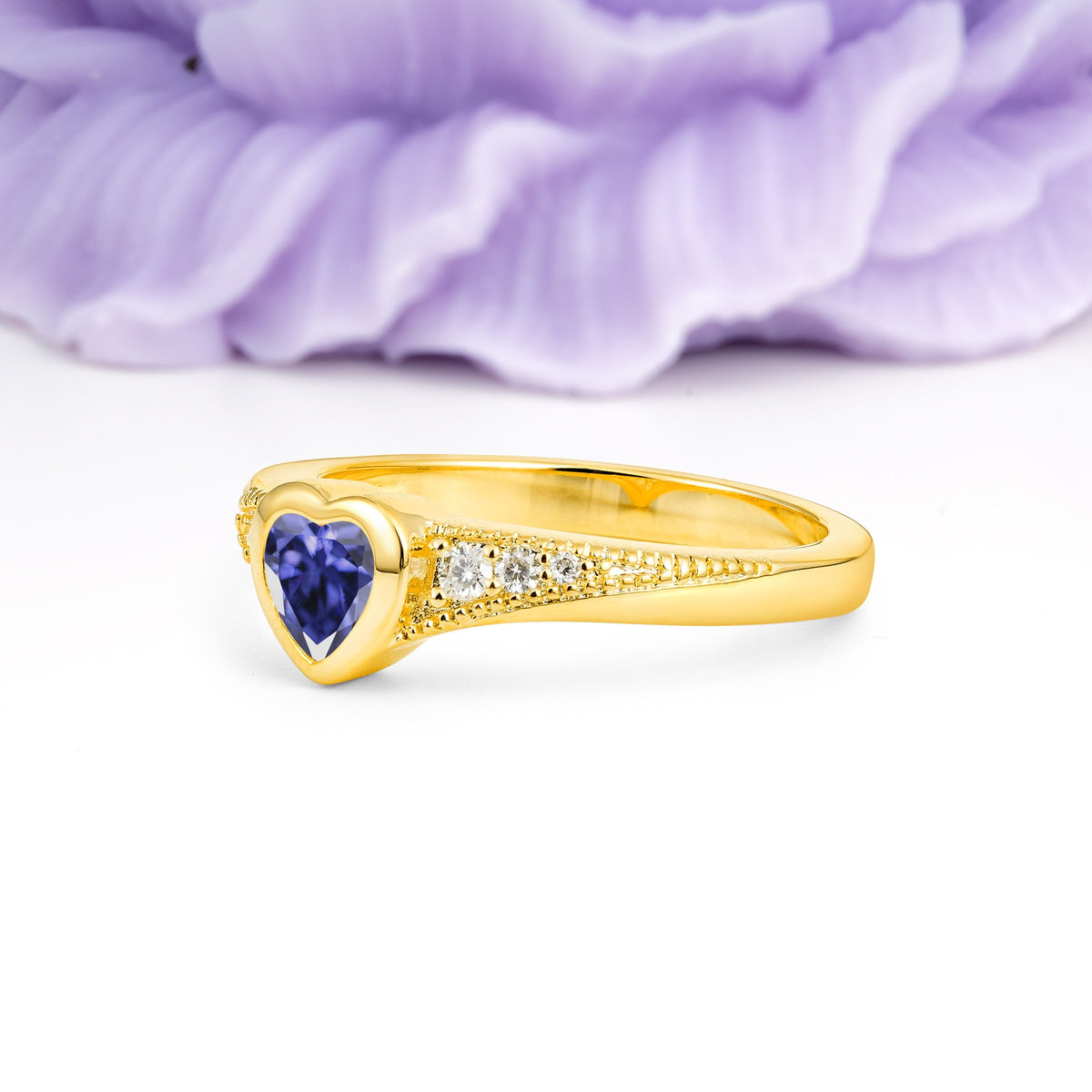 Unique Embedded Heart Cut Tanzanite Engagement Ring - Additional view