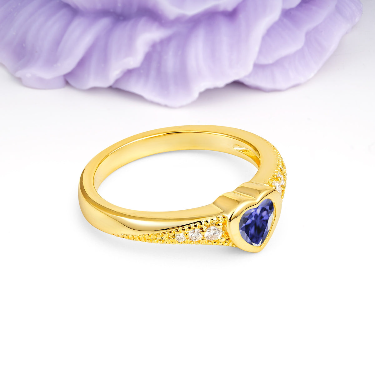 Unique Embedded Heart Cut Tanzanite Engagement Ring - Additional view