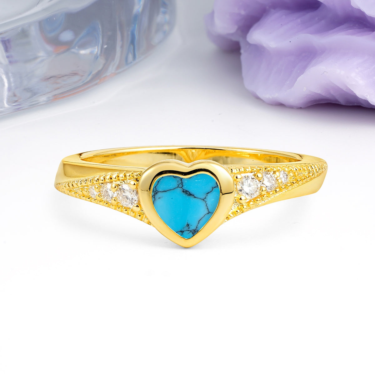 Unique Embedded Heart Cut Turquoise Engagement Ring - Additional view