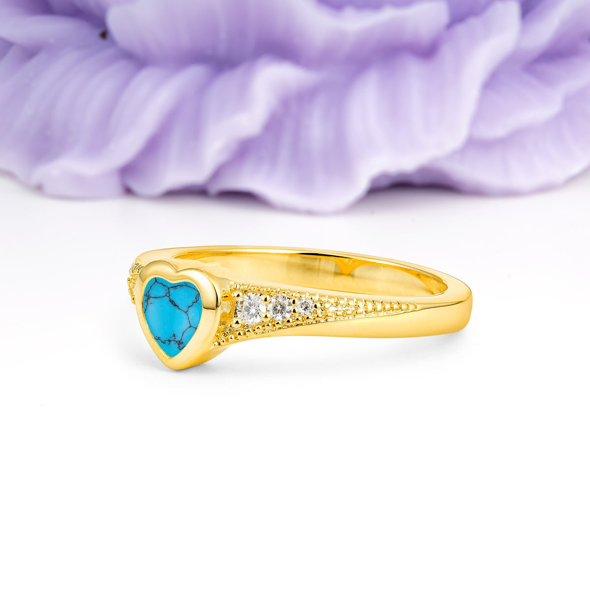 Unique Embedded Heart Cut Turquoise Engagement Ring - Additional view