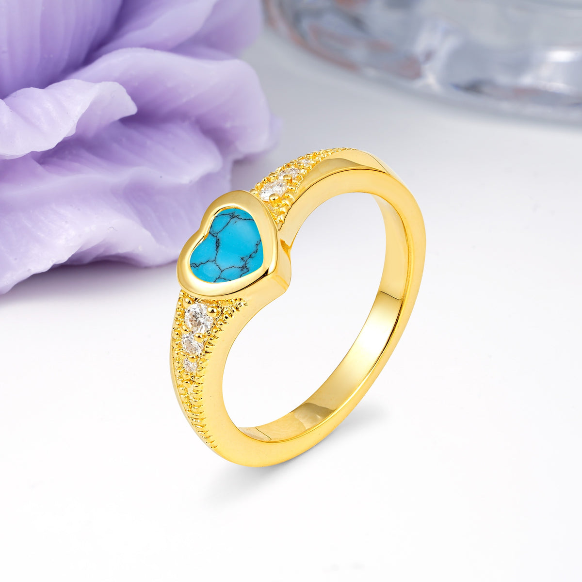Unique Embedded Heart Cut Turquoise Engagement Ring - Additional view