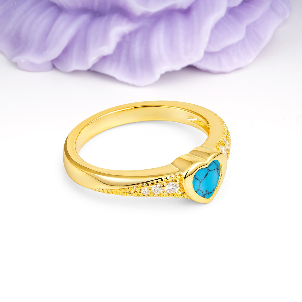 Unique Embedded Heart Cut Turquoise Engagement Ring - Additional view