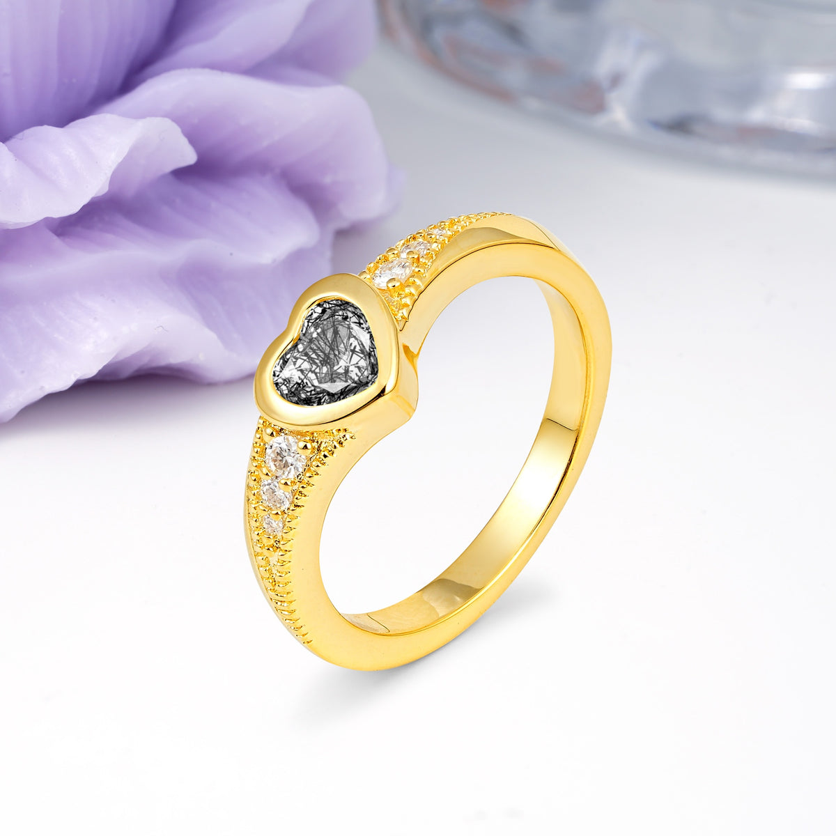 Unique Embedded Heart Cut Black Rutilated Quartz Engagement Ring - Additional view