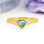 Classic & Minimalist Flush-Set Heart-Cut Moss Agate Engagement Ring - Additional view