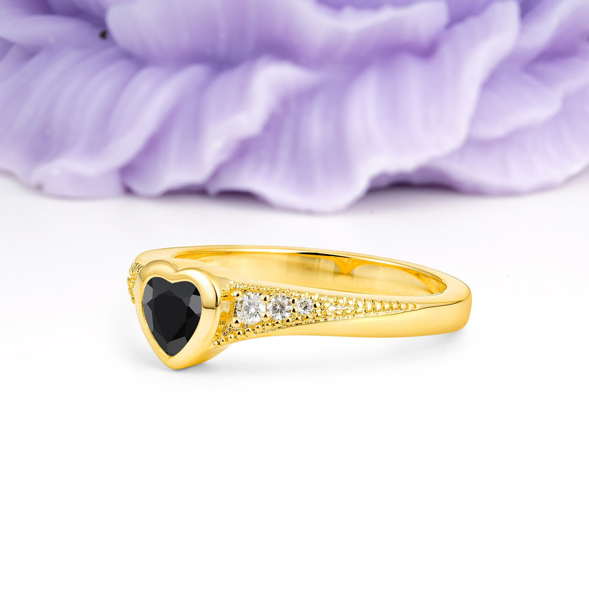 Unique Embedded Heart Cut Black Onyx Engagement Ring - Additional view