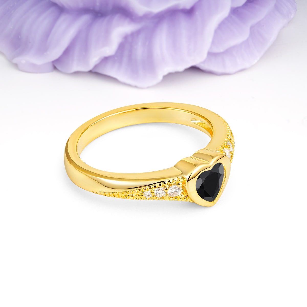 Unique Embedded Heart Cut Black Onyx Engagement Ring - Additional view
