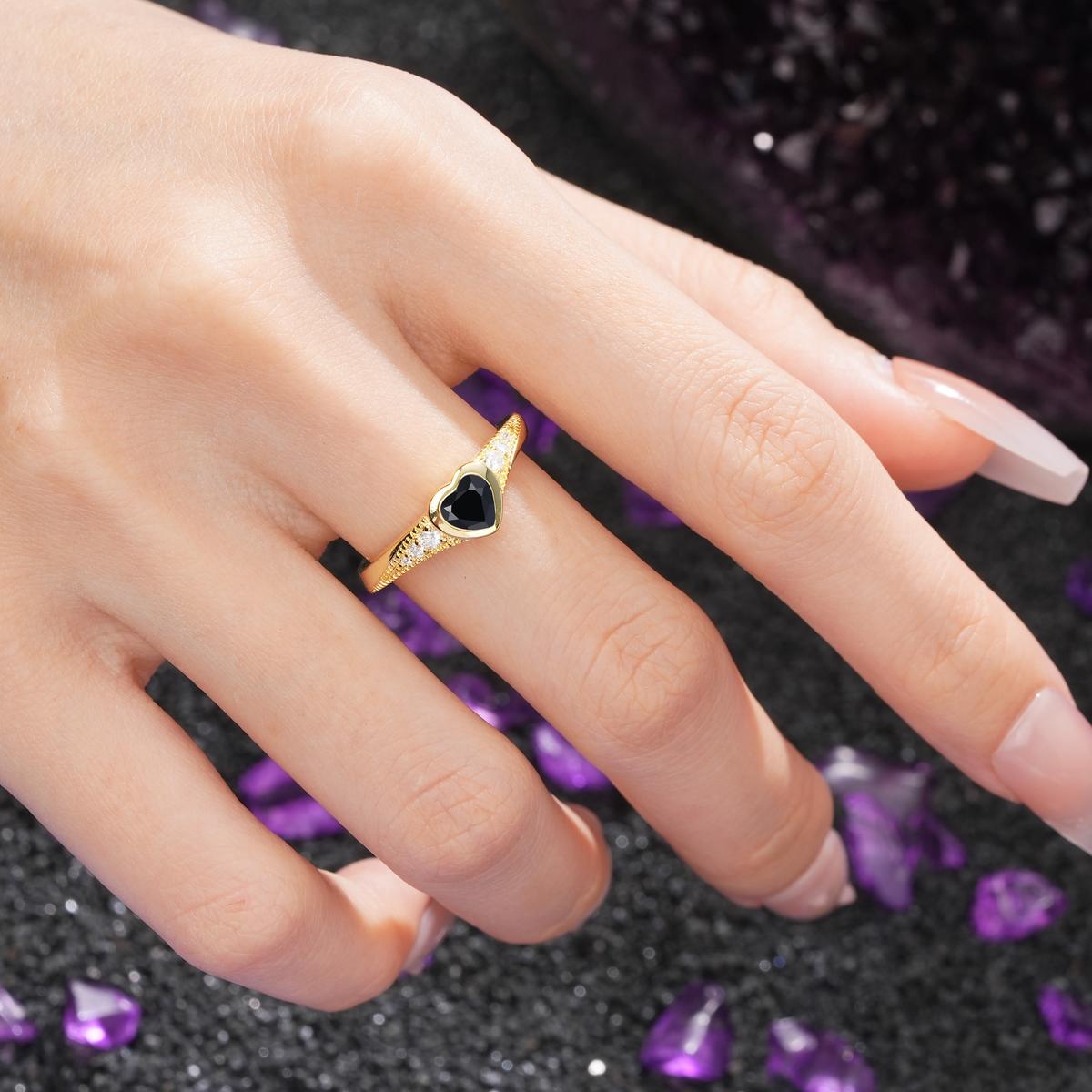 Unique Embedded Heart Cut Black Onyx Engagement Ring - Additional view
