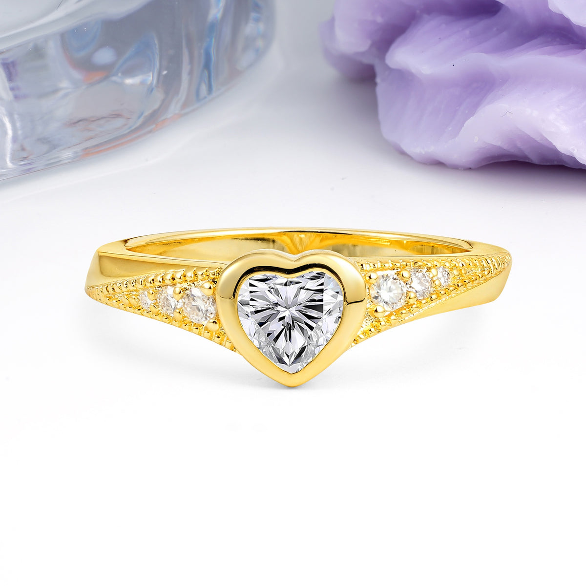 Unique Embedded Heart Cut Lab Diamond Engagement Ring - Additional view