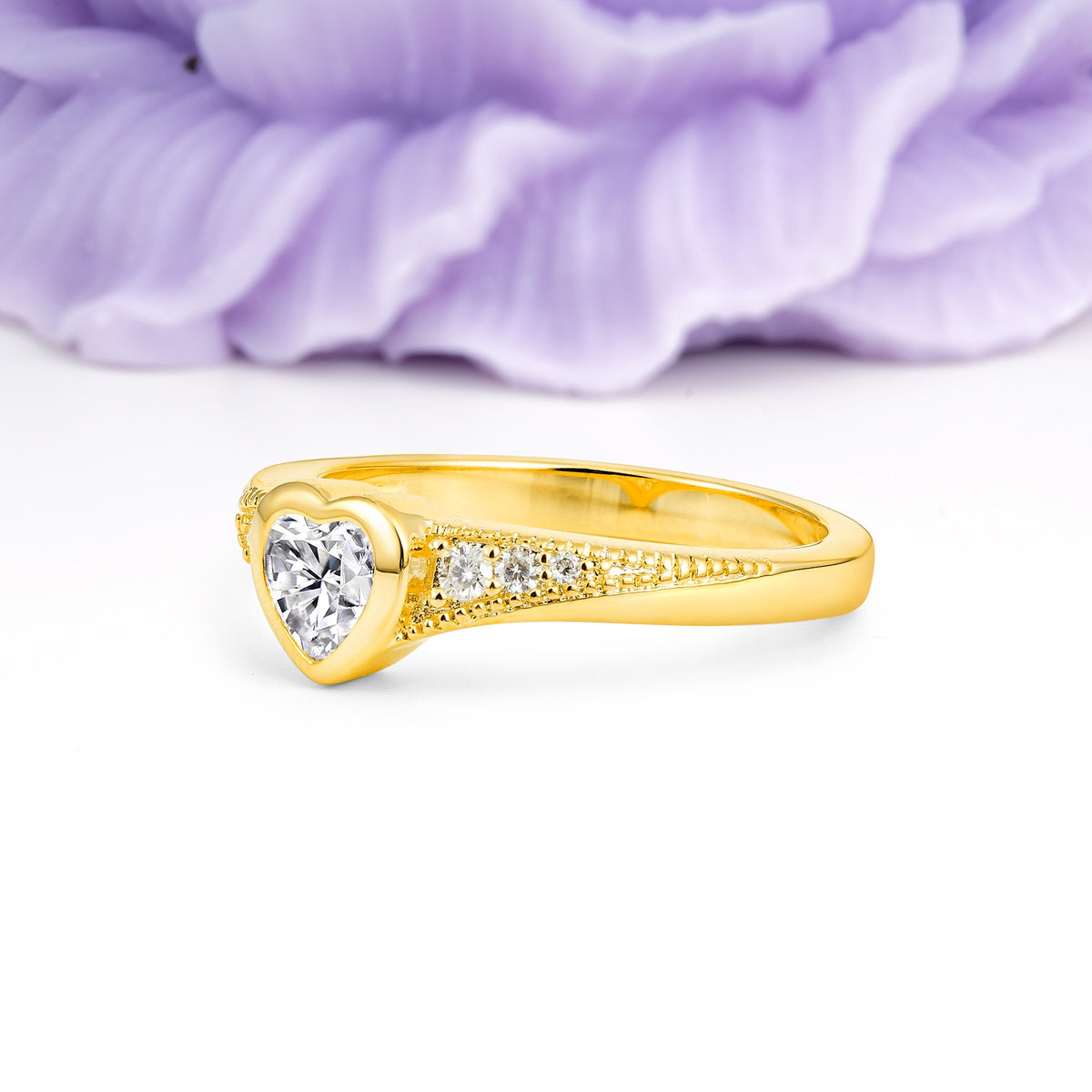 Unique Embedded Heart Cut Lab Diamond Engagement Ring - Additional view
