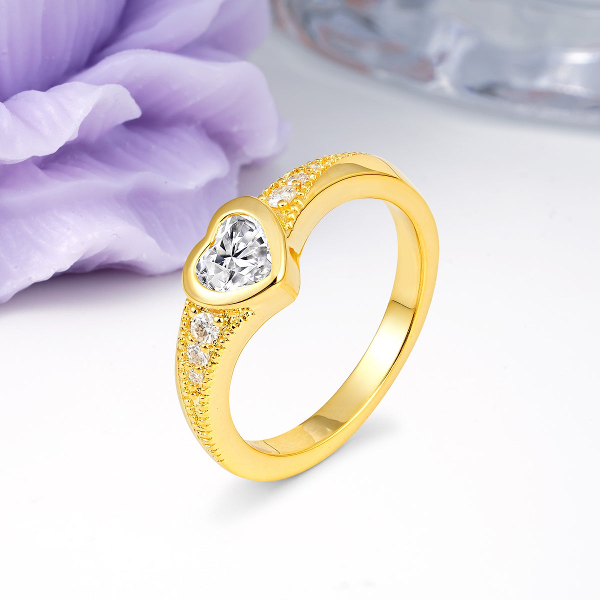 Unique Embedded Heart Cut Lab Diamond Engagement Ring - Additional view