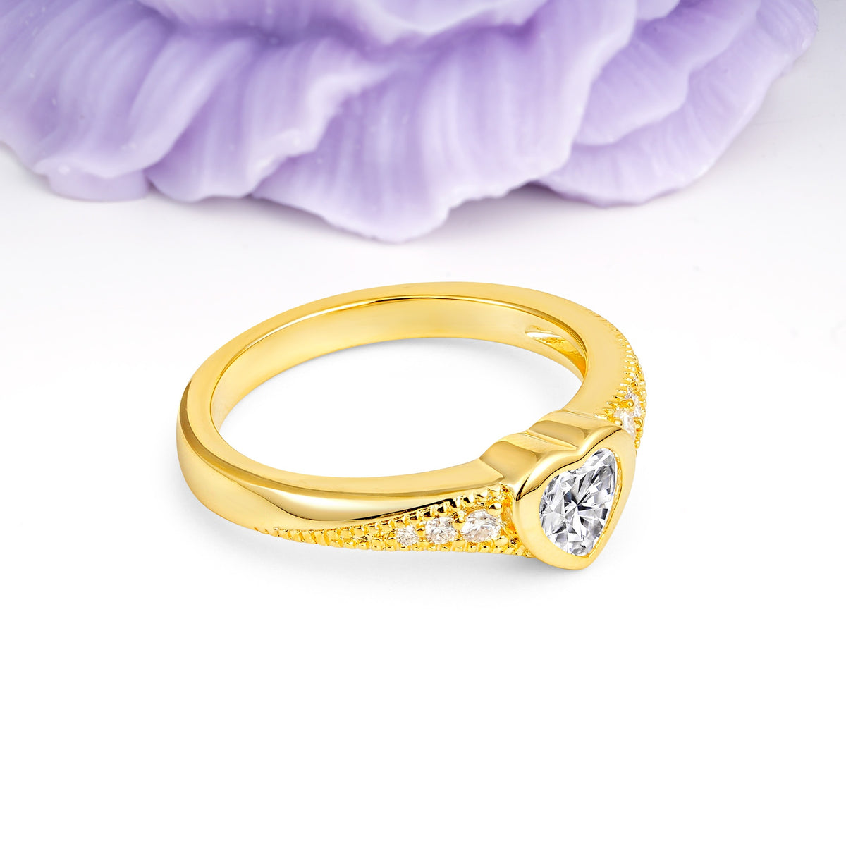 Unique Embedded Heart Cut Lab Diamond Engagement Ring - Additional view