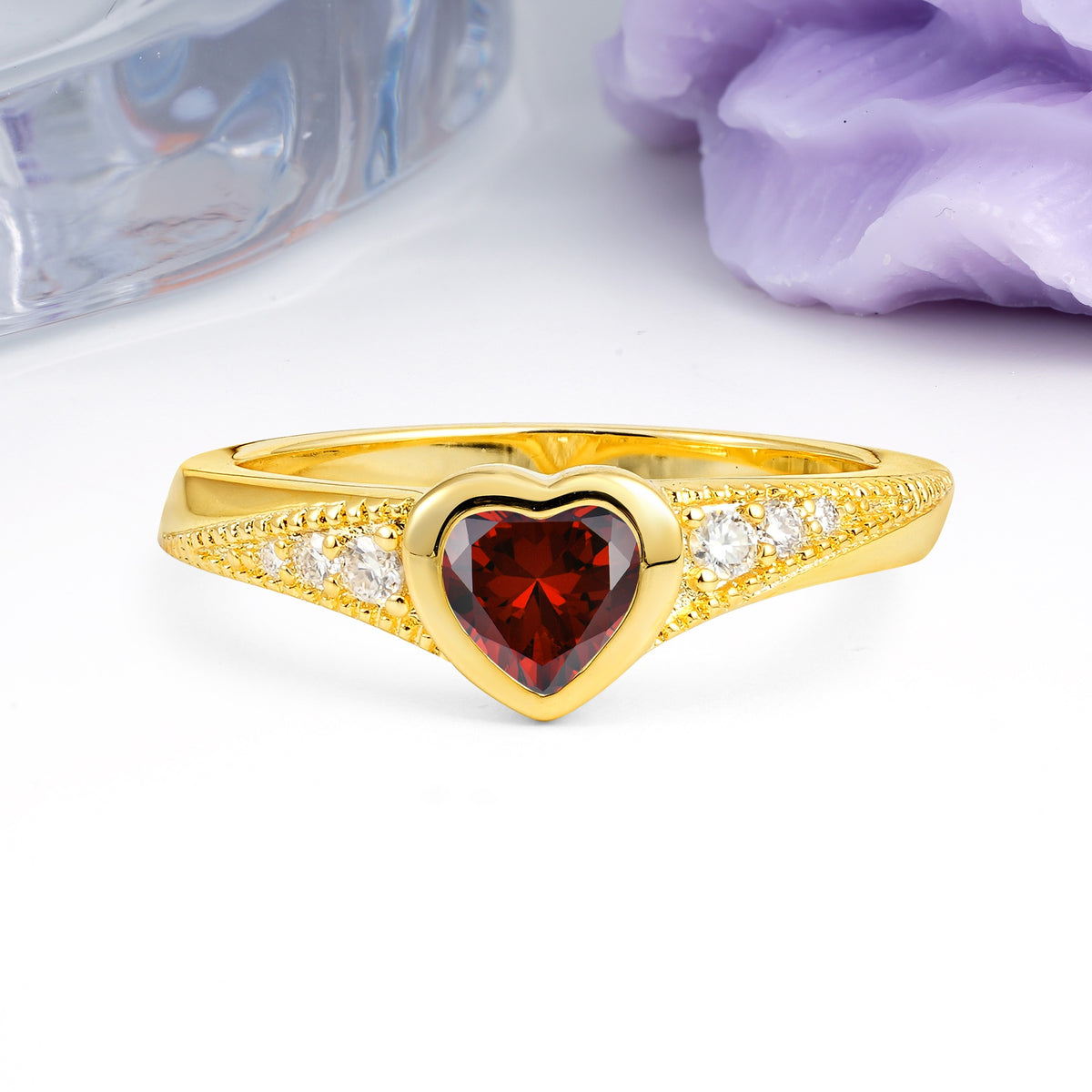 Unique Embedded Heart Cut Garnet Engagement Ring - Additional view