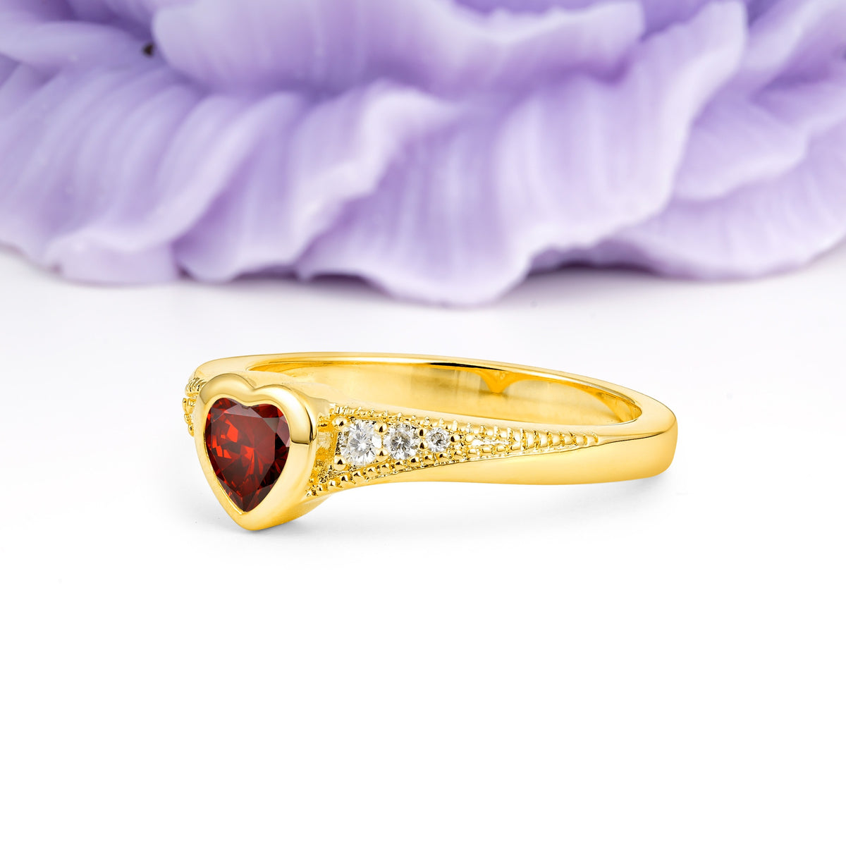 Unique Embedded Heart Cut Garnet Engagement Ring - Additional view