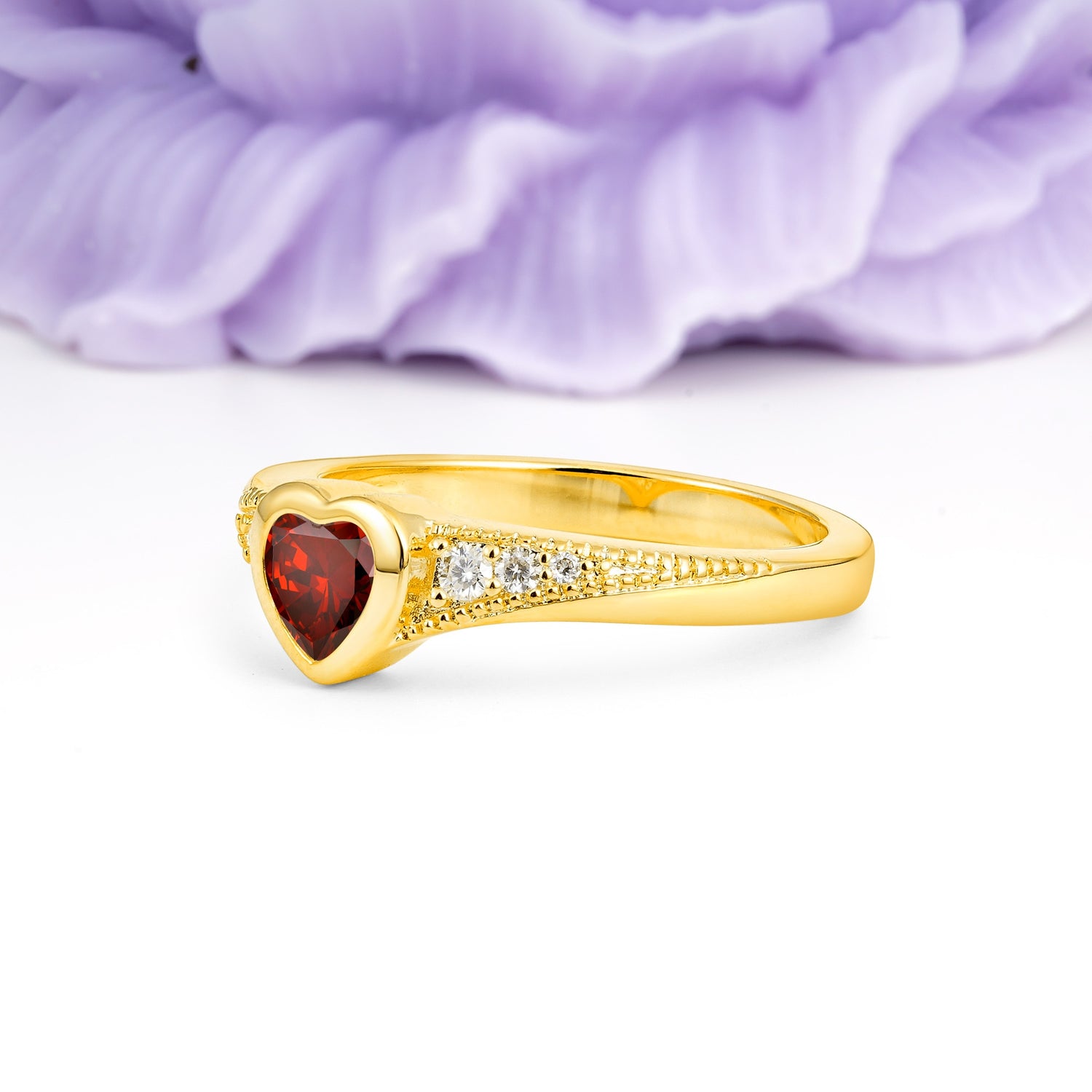 Classic & Minimalist Flush-Set Heart-Cut Garnet Engagement Ring - Additional view