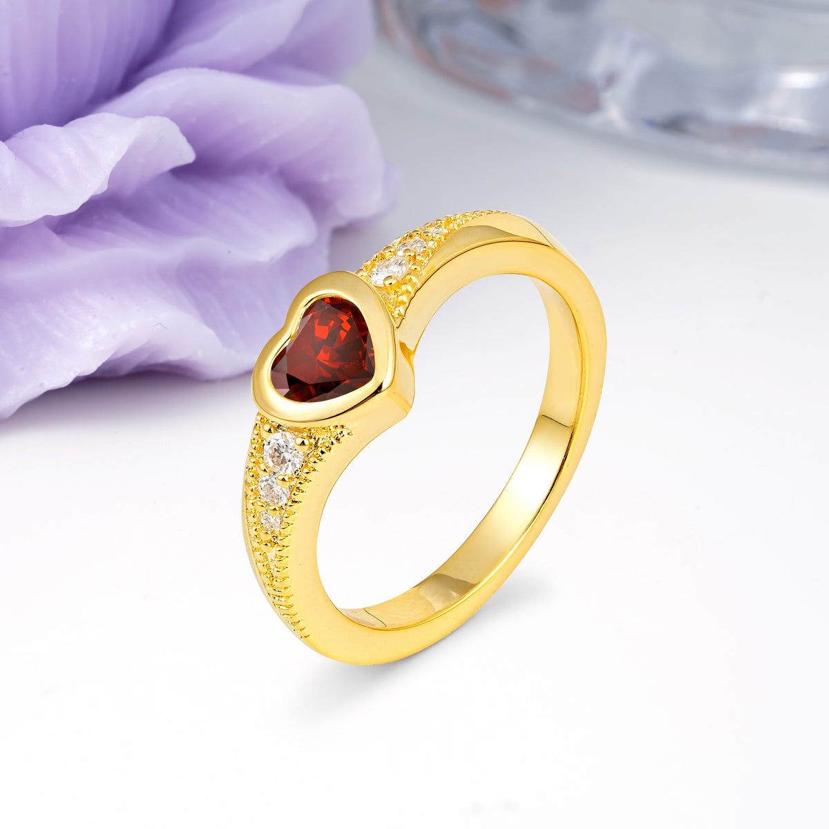 Unique Embedded Heart Cut Garnet Engagement Ring - Additional view