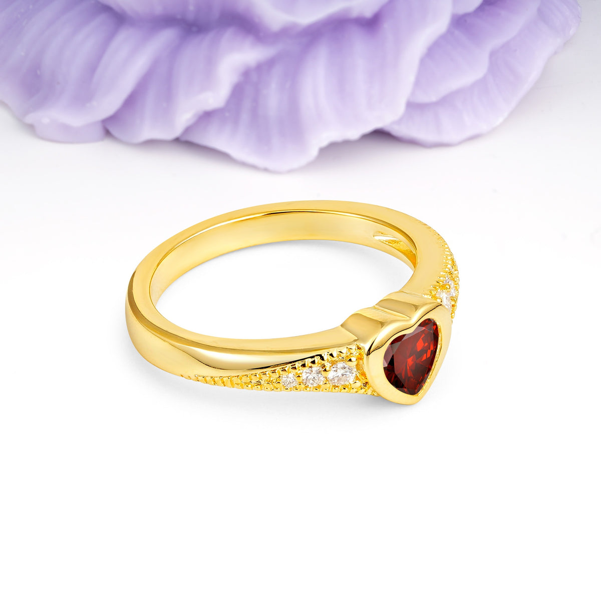 Unique Embedded Heart Cut Garnet Engagement Ring - Additional view